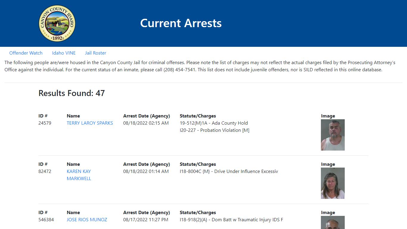 Current Arrests